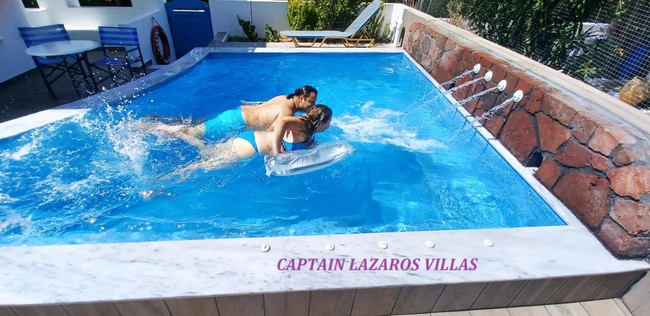 Located By The Sea One Beachfront Private Captain Lazaros Pool Villa With Loft In 750Sqm Spacious Private Plot-Jacuzzi-Sunrelax-Furnished Terace-Gazebo-Private Parking,Sleep 3 Adults And 2 Children, Just Steps From The Black Beach-Seaview Perissa  Exterior photo