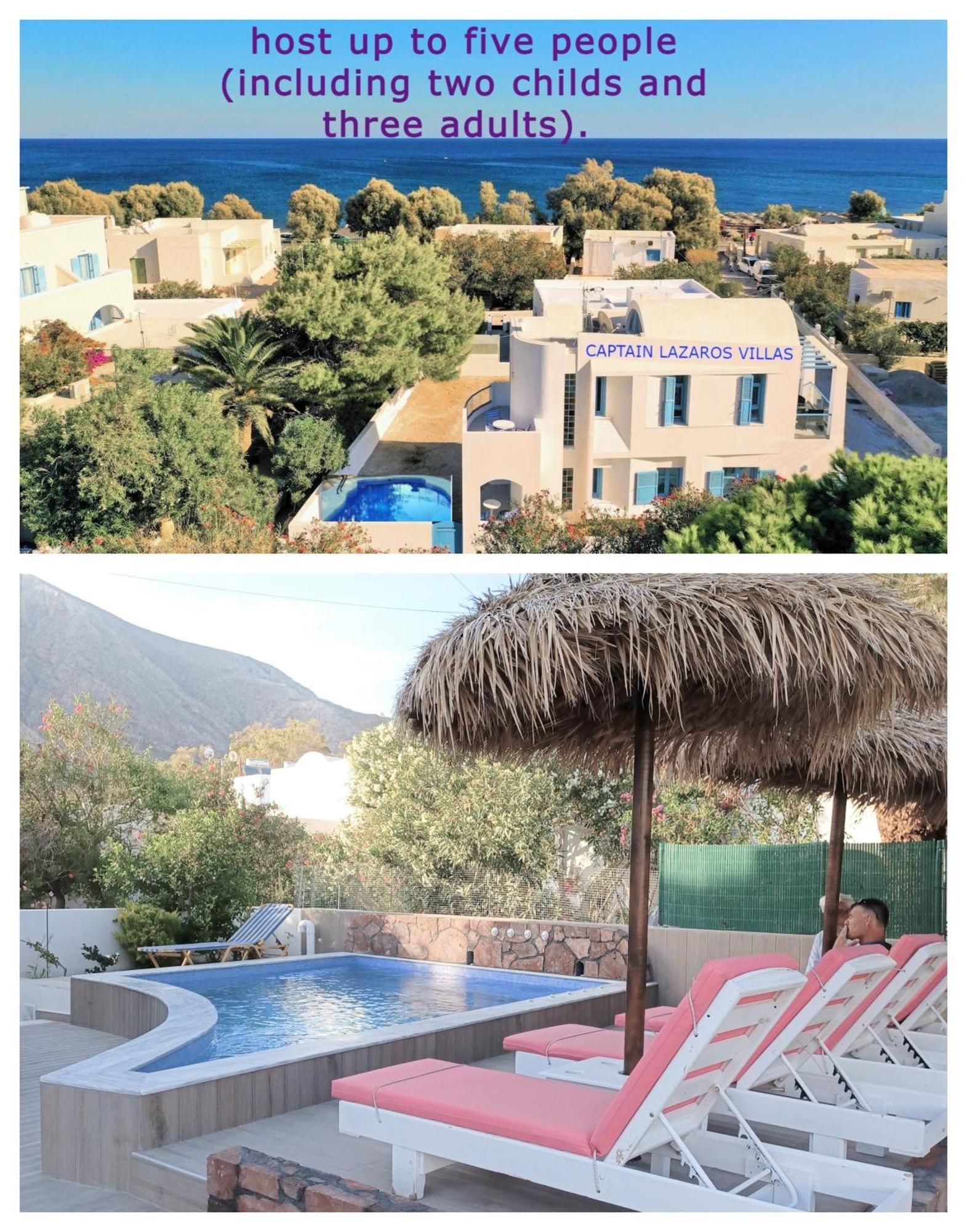 Located By The Sea One Beachfront Private Captain Lazaros Pool Villa With Loft In 750Sqm Spacious Private Plot-Jacuzzi-Sunrelax-Furnished Terace-Gazebo-Private Parking,Sleep 3 Adults And 2 Children, Just Steps From The Black Beach-Seaview Perissa  Exterior photo